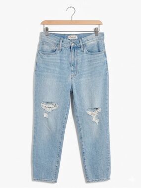 Madewell The Mom jean in Canal Wash: Ripped Edition - High Rise Tapered